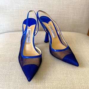 JIMMY CHOO Fetto Mesh Pointy Toe Pump in Electric Blue